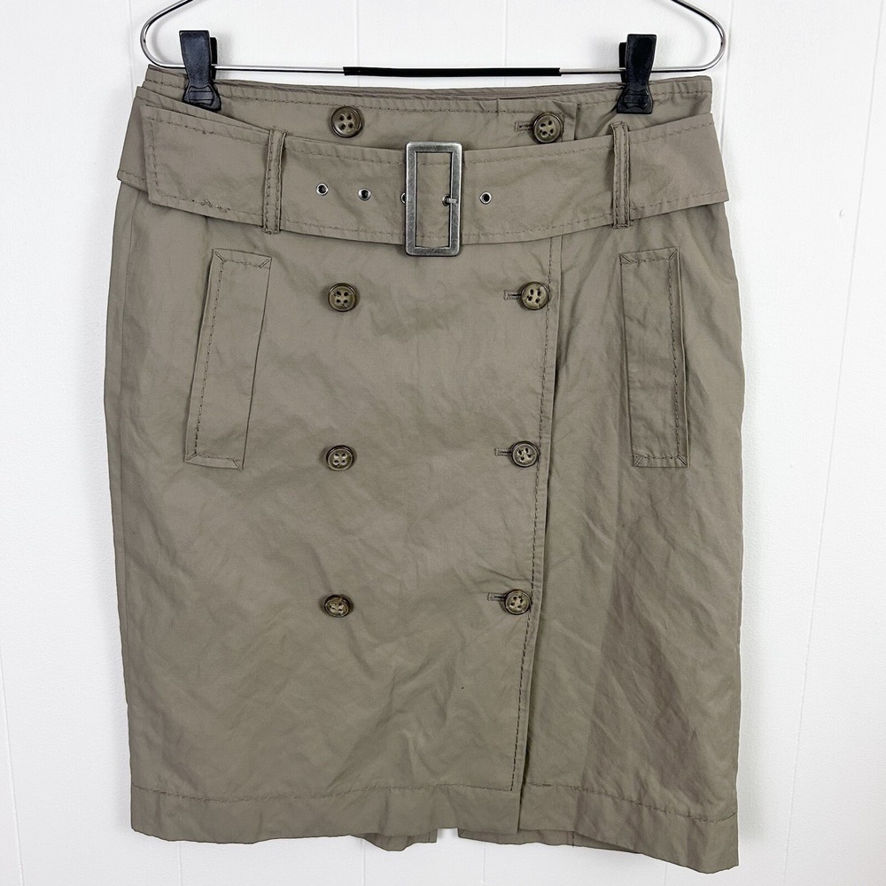 MARC AUREL Button Taupe SKIRT 38 M Belted Business Preppy Eclectic Military